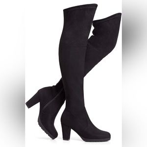 mysoft Thigh High Boots Over The Knee Long Black Boots W/ Chunky Block Heel NEW
